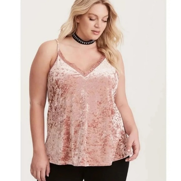 torrid Tops - Torrid Lace Trim Velvet Cami Blush Pink size 2X